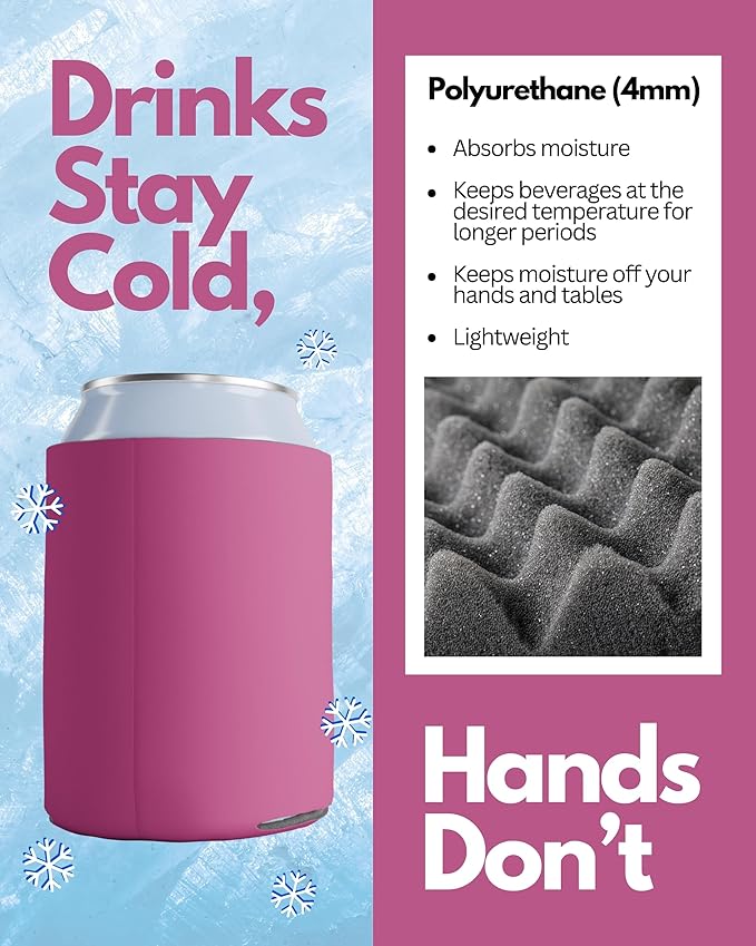 PartyPrints 1000 Pack Neon Pink Blank Can Cooler Sleeves, Customizable Bulk Can Coolers, Extra-Thick Collapsible Drink Insulator Sleeve, Beer Can Coolers for Party Beverages