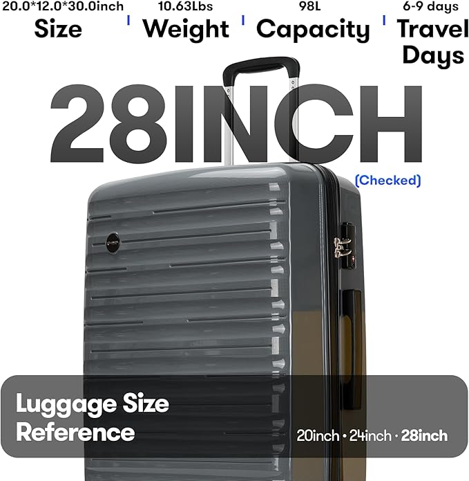 GinzaTravel 28-inch Large Luggage with Spinner Wheels TSA Lock, PP Lightweight Travel Suitcase with Larger Capacity and Lighter Weight, Gray