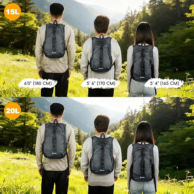 Seektop 15L Small Hiking Backpack for Women Men, Lightweight Hiking Packable Daypack with Phone Pocket for Travel Camping (Grey, 15L)