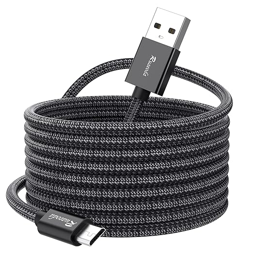 Long Micro USB Cable Android Charger 25ft with Gold-Plated Compatible with PS4 Charger Cable - High Speed 2.0 USB A Male to Micro USB Nylon Braided Cable for Android Phone Charger Cable