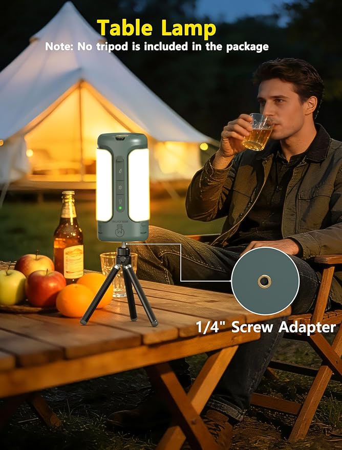 3 in 1 Foldable Camping Light Rechargeable Lantern, 10000mAh, Portable Flashlight, IP54 Waterproof, 1/4" Screw Adapter, 750LM, 5 Modes, LED Tent Light for Camping, Hiking, Fishing, Power Outage