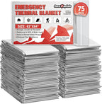 SecuCaptain Survival Emergency Thermal Blankets: 75 Pack Extra Large 84” x63” Space Mylar Blanket Kit for Outdoor Cold Winter Camping Hiking Car Bug Out Bag or First Aid