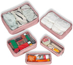 Remobia Hicol TSA Approved 5-Piece Diaper Bag Organizer Pouch Set Clear Waterproof TPU Kids Toiletry Storage Set Travel Packing Clutch Cube Bags for Baby Nursing (Light Pink Leather)