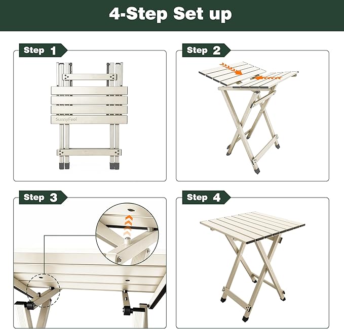 SUNNYFEEL Folding Camping Table - Lightweight Aluminum Portable Picnic Table, 18.5x18.5x24.5 Inch for Cooking, Beach, Hiking, Travel, Fishing, BBQ, Indoor Outdoor Small Foldable Camp Tables