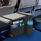 Airplane Seat Back Organizer & Storage, Airplane Tray Table Cover for Personal Items, Airline Seat Hanging Pockets Media Pouch,Reusable Travel Essentials, Fits Tablets, Cell Phone,Water Bottle (Black)