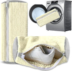 2Pcs Reusable Shoe Washing Machine Bag for Washer and Dryer:Free Up Hands, Prevent Deformation,shoe bag with Zipper Protection Design, Use for all Shoes,Sports Shoes(Cream)