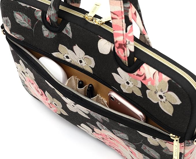 kayond Black Rose Patten water-resistant Laptop Shoulder Messenger Bag Case Sleeve for 12 Inch 13 Inch Laptop