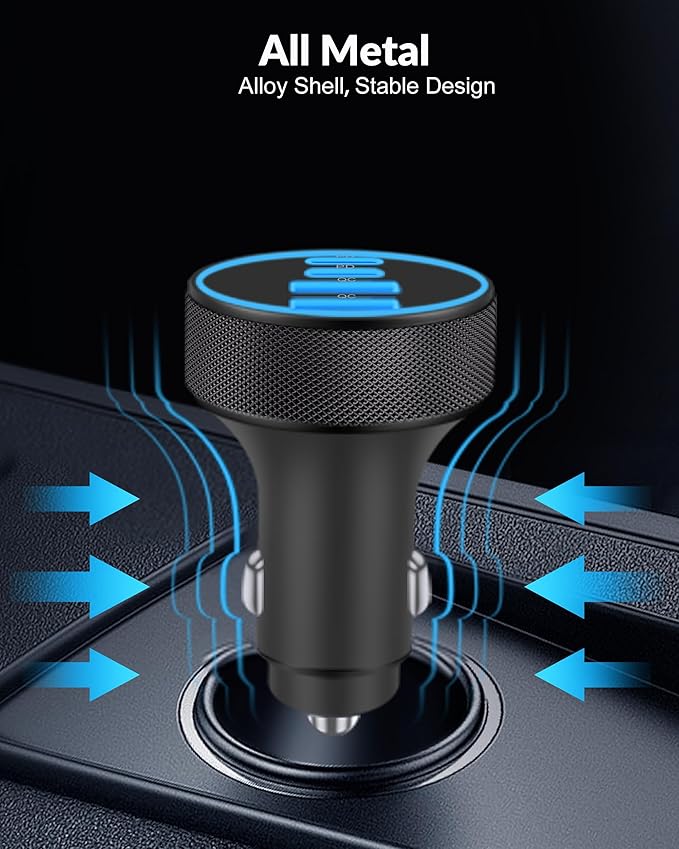 [4 in 1] USB C Car Charger, 4-Port 90W Super Fast Charging Cigarette Lighter Adapter, Dual 45W USBC & USB-A Multiport Car Phone Charger Accessories for iPhone 17 16 15 14 13 12, iPad, Galaxy, Tablet