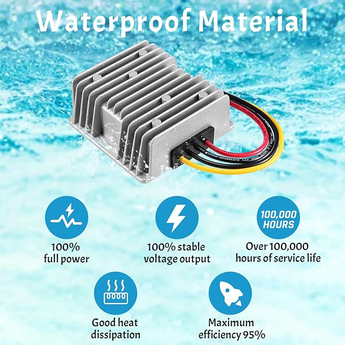 Kohree DC 36V/48V Step Down to 12V 20A 240W Converter Regulator Reducer Voltage Regulator Reducer for Golf Cart Waterproof Power Supply Transformer Volt Module