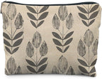 Vintage Boho Beige Floral Makeup Bag, Modern Farmhouse Green Tulip Flower Cosmetic Bags for Women, Contemporary Leaf Botanical Zipper Makeup Pouch