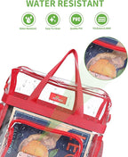 MAY TREE Clear Bag for Stadium Events 12×6×12 Clear Tote Lunch Bag with Reinforced Straps for Work, Sporting Events and Gym, Red