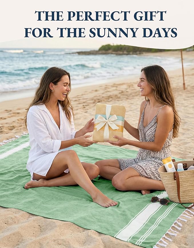 LANE LINEN Turkish Beach Towels, 2 Pack Extra Large Beach Towel, Pre-Washed for Soft Feel, Oversized Sand Free Quick-Dry Pool Towel, Beach Towels for Adults,39"x71" - Jade Green