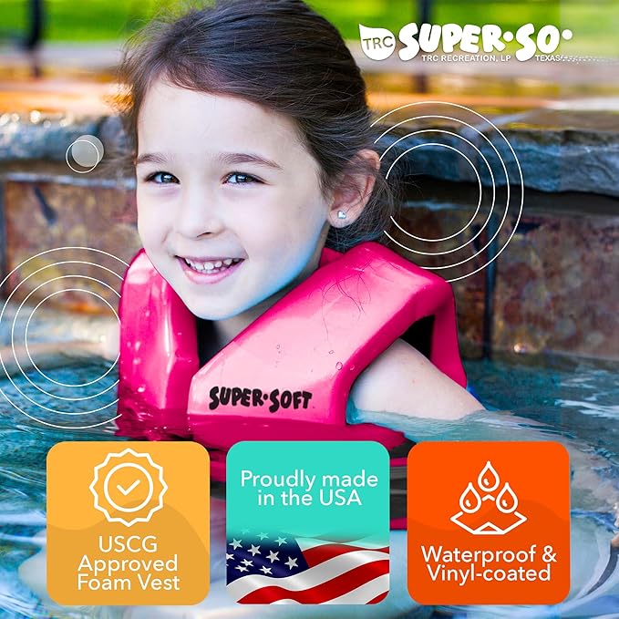 TRC Recreation Super Soft Child Life Jacket USCG Approved Vinyl Coated Foam Swim Vest for Kids Swimming Pool and Beach Gear