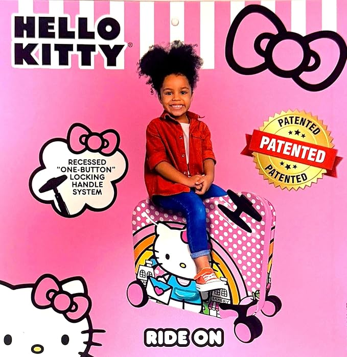 Fast Forward Hello Kitty 2-in-1 Kids 18" Suitcase & Ride-On Luggage - Lightweight Tow-Along Toddler Luggage with Wheels
