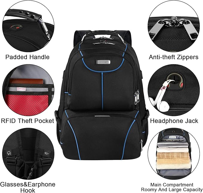 VECKUSON Lunch Bag Backpack, Insulated Cooler Lunch Box Backpack, Extra Large Travel Laptop Backpack TSA Friendly RFID Computer College bag for Women Men,Blue