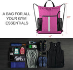 BeeGreen Pink String Backpack Large Drawstring Bag Cinch Sack w Shoe Compartment & Two Side Mesh Pockets Lightweight Sturdy Drawstring Gym Sackpack for Unisex