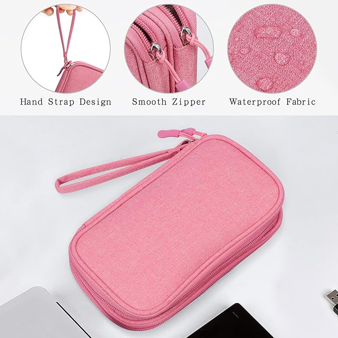 Skycase Electronic Organizer Travel Case - Waterproof Travel Cord Pouches for Organization, Cable Organizer, All-in-One Double Layers Storage Bag for Accessories, Charger, Cable, Pink - Medium