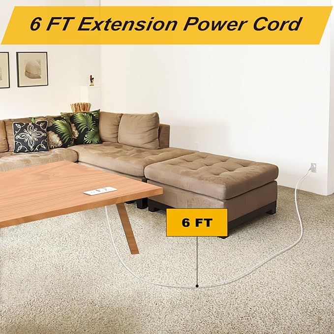 Recessed Outlet Desk Outlets with USB Ports Recessed Power Strip with 2-Socket 2-USB Charging Ports Desktop Power Grommet Charging Station with 6FT Extension Power Cord,Flat Plug