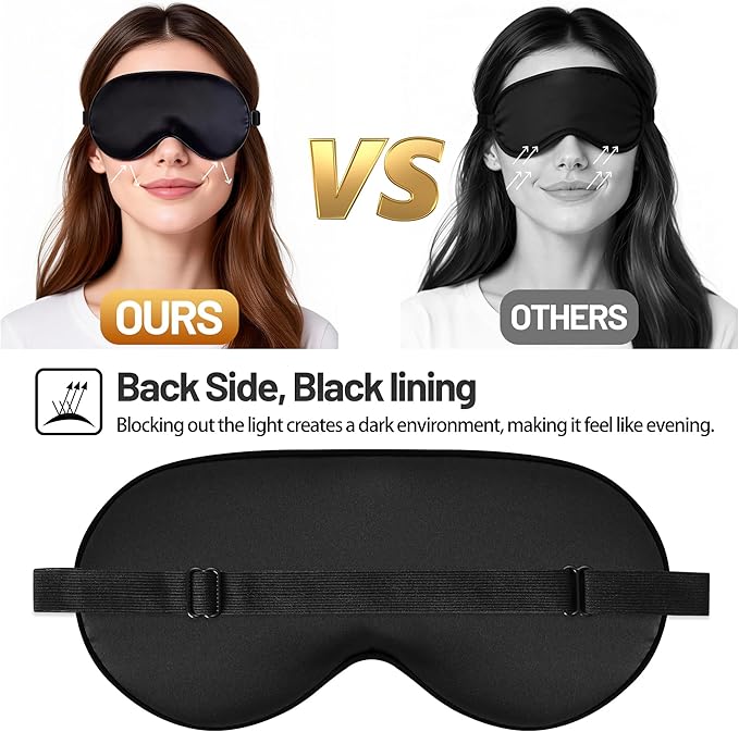 spacepower Sleep Mask, Silk Eye Mask for Sleeping with Adjustable Strap, Blindfold Eyeshade for Men & Women, Comfortable & Soft Eye Cover Eyeshade for Night Sleep（Black&Light Pink&Purple）