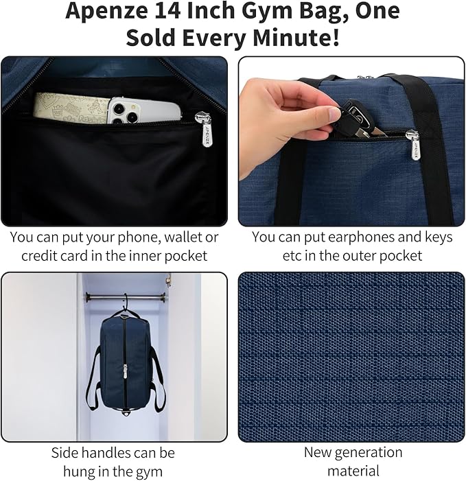Apenze Small Gym Bag 14 inch lightweight Carry On Mini Duffel Bag for Travel Sport - Navy Blue