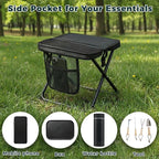 16" Portable Collapsible Stool - Folding Chair with Storage Pouch, Convertible Satchel for Hands-Free Carry & Supports 300Lbs, Ultralight for Hiking, Fishing, Camping, Festivals (Black, Large)