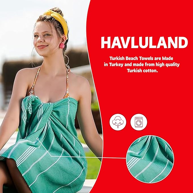 HAVLULAND Pack of 6 Beach Towels,%100 Cotton, Turkish Bath Towel Set, Lightweight, Quick-Dry, Super Absorbent |Extra Large 72 x 40''| Sand Free, Turkish Beach Towel, Oversized & Compact Travel Towels