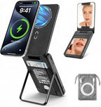 5-in-1 Magnetic Power Bank, 5000mAh Portable Wireless Charger with Mirror, Stand, Bluetooth Remote & Card Holder, MagSafe Compatible Travel Essential for iPhone & Samsung, USB-C Cable Included，Black