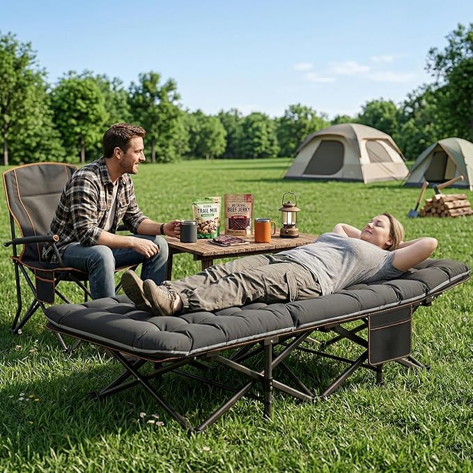 ABORON 2PK XXL Camping Cot for Adults 900LBS - 78"×32" Oversized Folding Bed with Mattress Pad, Heavy Duty 1200D Oxford Outdoor Cot with Carry Bag