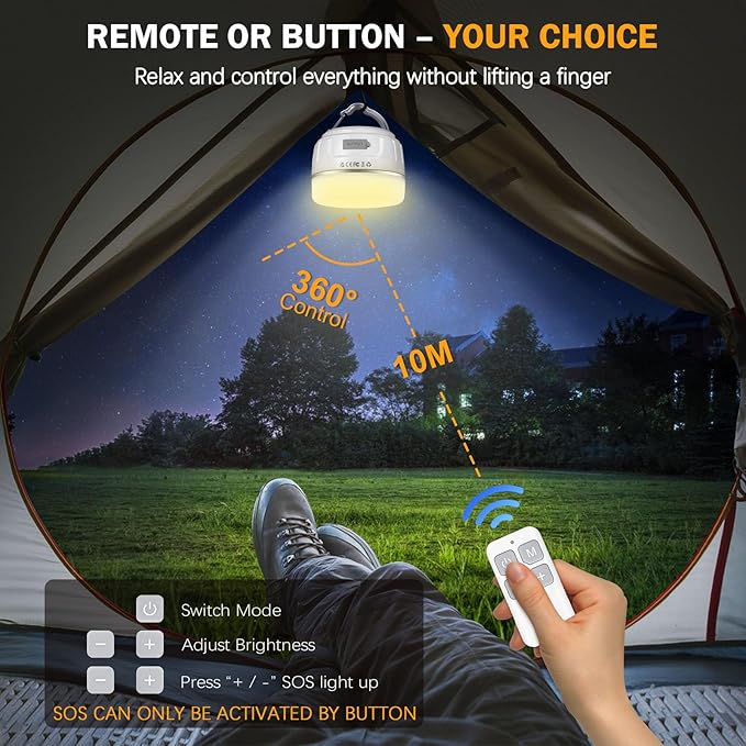 Yonktoo Rechargeable LED Camping Lantern 1000LM, 300H Runtime, 6400mAh, IPX5 Waterproof Tent Light for Camping, Hiking, Power Outages, Home, Emergency Use - Wireless Remote Edition,White
