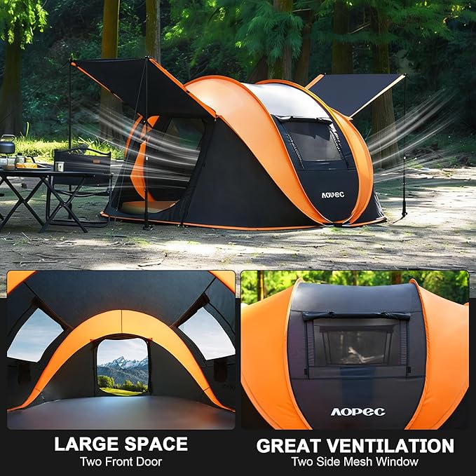Pop Up Camping Tent, 2/4/6 Person Instant Tent Waterproof PU4500mm, Spacious Ventilated Camping Tent with Front Porch, Quick Setup Lightweight Portable for Outdoor Camping Hiking Beach