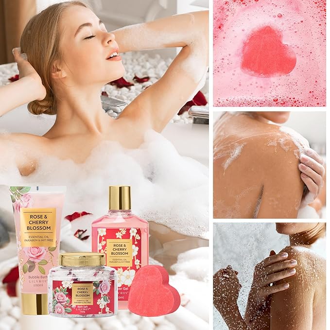 Gifts for Women, Mothers Day Gift Basket for Mom, Bath and Body Gift Basket Set for Mom - 9 Pcs Rose Spa Gift Baskets for Women, Gift Set | Christmas Gifts, Birthday, Valentines Day, Gift Sets for Mom