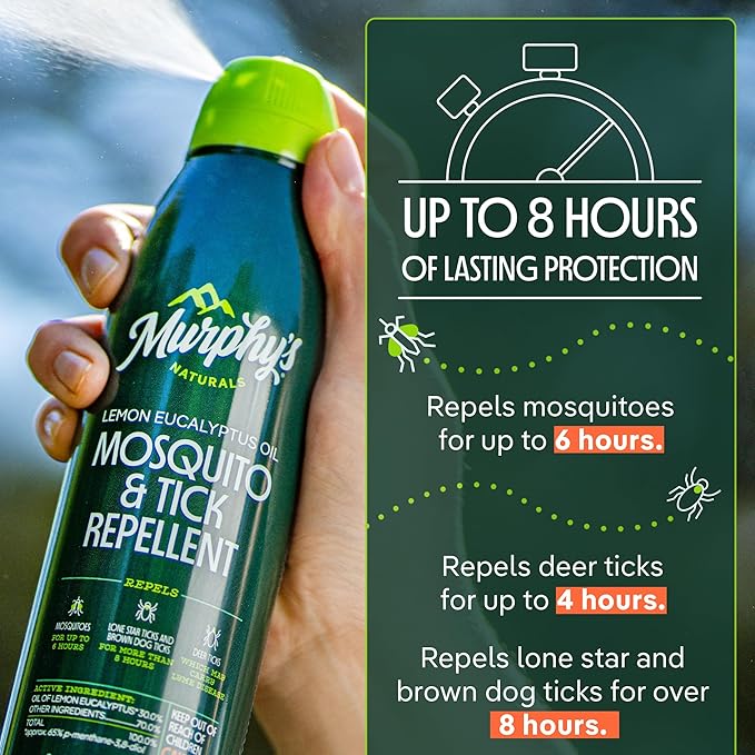 Murphy's Naturals Mosquito & Tick Bug Repellent Spray, Oil of Lemon Eucalyptus for Skin + Outdoor Gear, 6 Ounce Mist, 1-Pack