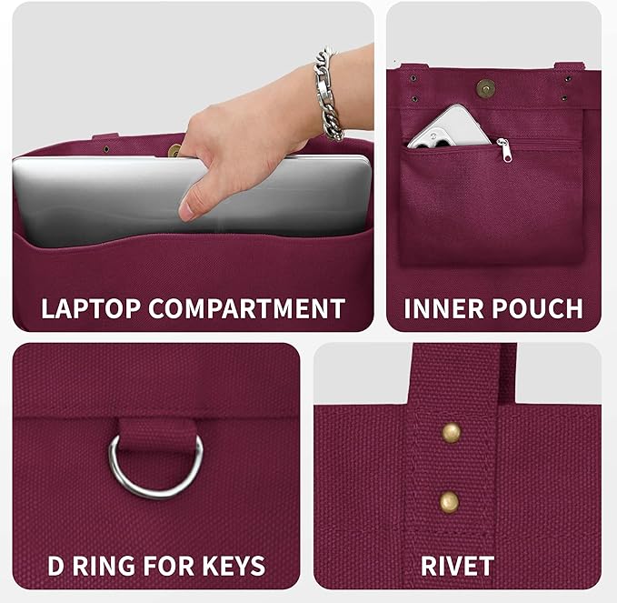HOMESPON Large Canvas Tote Bag for Women Everything Bag with Pockets and Laptop Sleeve