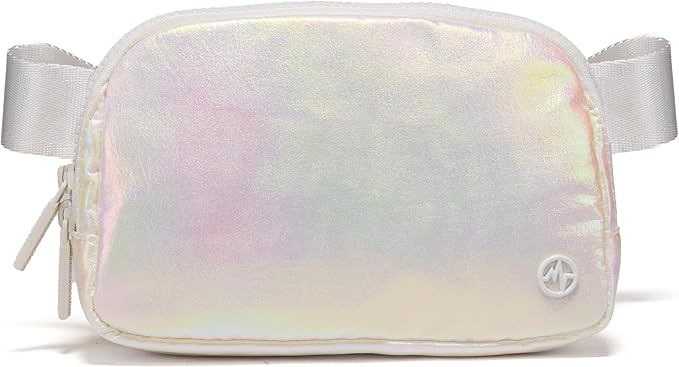 Pander Two Way Zipper Fanny Pack Nylon Everywhere Belt Bag for Women, Water Repellent Waist Packs, Crossbody Bags with Adjustable Strap(Iridescent).