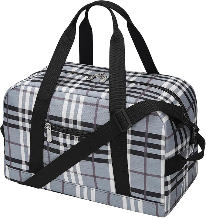 Apenze Small Gym Bag 14 inch lightweight Carry On Mini Duffel Bag for Travel Sport - Gray white plaid