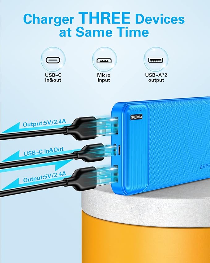 AsperX 2-Pack 10000mAh USB C Output Portable Charger Power Bank Fast Charging, Portable Battery Bank External Battery Pack for iPhone, Samsung, Google LG and Heated Vest