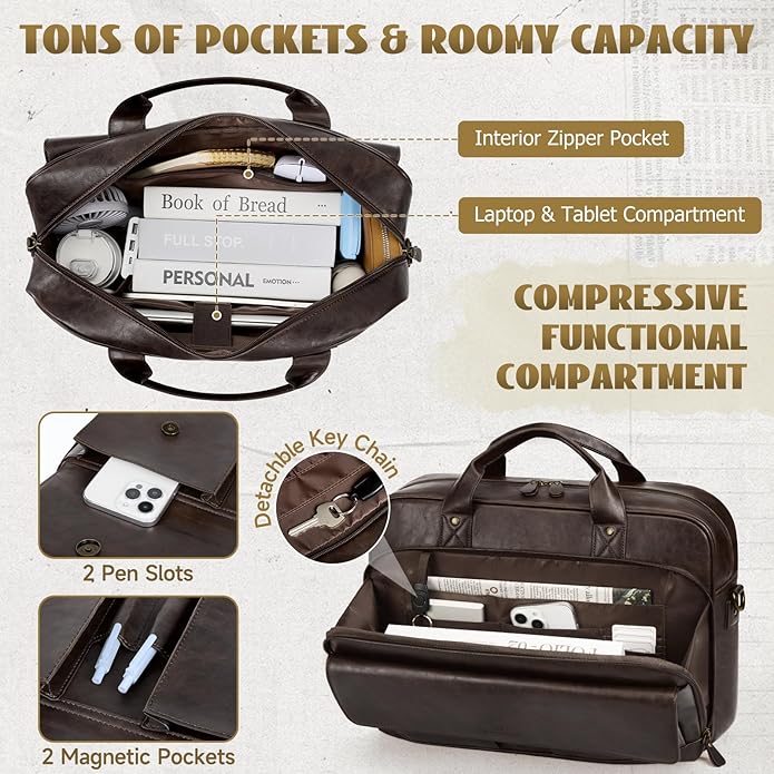 RAINSMORE Mens Laptop Bag PU Leather Messenger Bag 15.6 Inch Briefcase Vintage Computer Satchel Bag for Work Business