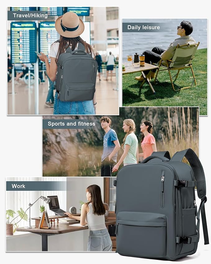 WONHOX Large Travel Backpack Women,Carry On Backpack Flight Approved 18x14x8 inches Bag Spirit Airlines Personal ltem,College Sports Hiking Rucksack Laptop Blackpack mochila de viaje, Grey Blue
