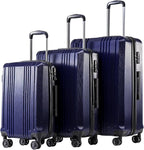 Coolife Luggage 3 Piece Set PC+ABS Hardshell Suitcases with TSA Lock, Spinner Lightweight (navy, 3 piece set)