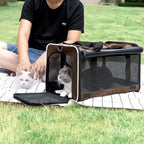 GAPZER Pet Carrier for Large Cat Soft-Sided Animal Traveling Bag for Medium Cat up to 20lbs / Washable Small Dog Puppy 10 lbs Crate Case with Privacy Curtains for Home Outdoor Travel Mocha Brown
