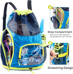 Mesh Drawstring Backpack with Shoe Compartment, Sandproof Beach Swim Bag with Wet Pocket, Pool Gym Shower Bag for Travel Summer Camp
