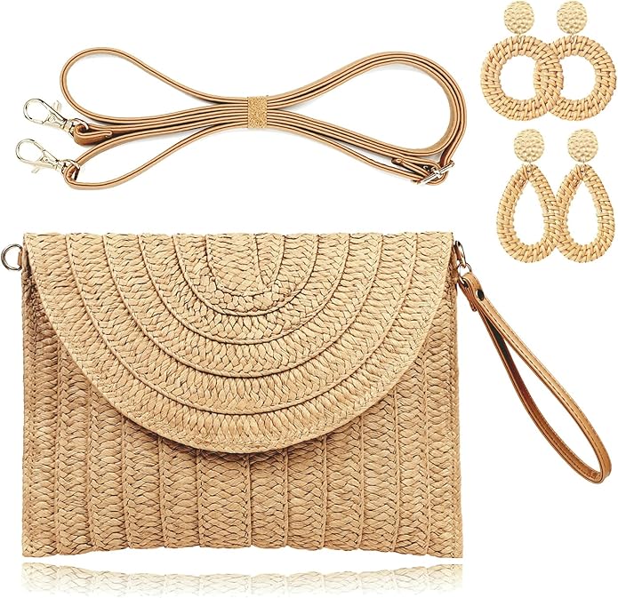 COOKOOKY Straw Clutch Handbag Summer Beach Straw Purse for Women woven Envelope Bag | Straw, Summer, Beach, woven, Straw, Summer