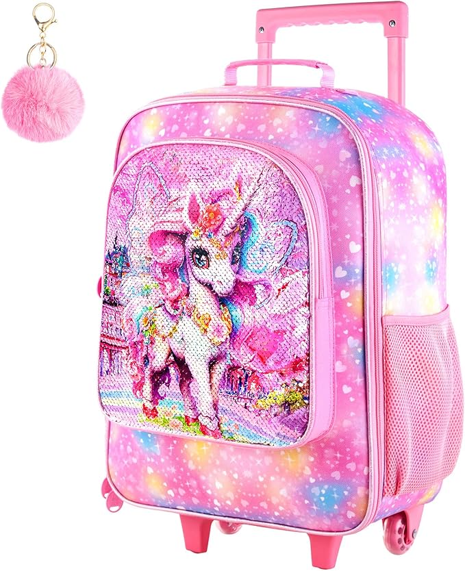 Girls Luggage, 18" Kids Carry on Suitcase With Wheels, Unicorn Suitcases for Toddler Children(Pink)