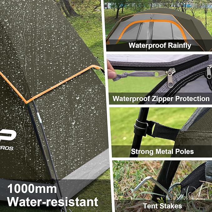 CAMPROS CP Upgraded 6/8 Person Camping Tents, Waterproof Windproof Family Tent with Larger Mesh Windows & Door, Double Layer, Easy Set Up, All-Season Dome Tent with Top Rainfly & Carry Bag