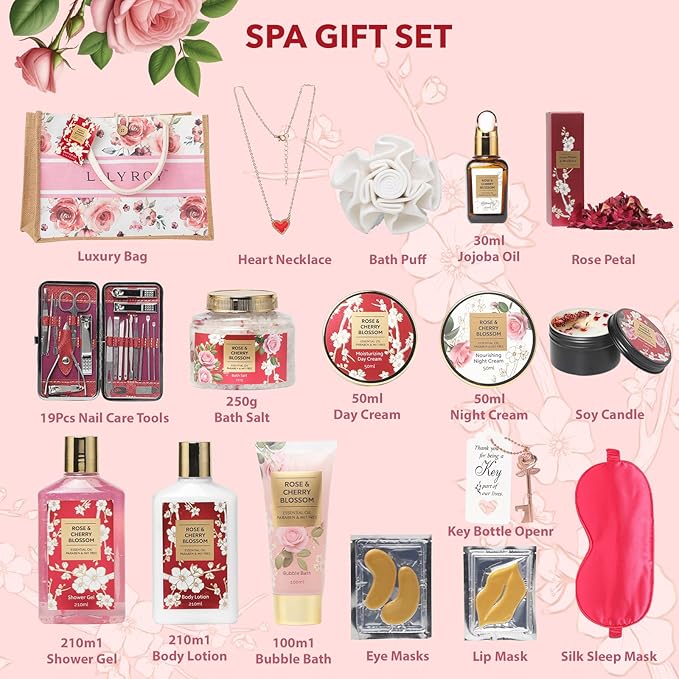 Mothers Day Gifts for Women - 35 Pcs Bath and Body Gift Set Rose Spa Gifts Set Skin Care Set for Women, Gift Set for Christmas, Valentines Day, Birthday, Gifts for Mom