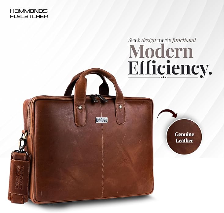 HAMMONDS FLYCATCHER Genuine Leather Laptop Bag for Men, Padded 15.6" Laptop Sleeve, Leather Messenger Bag for Men Briefcases