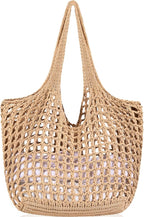 WantGor Crochet Bags, Beach Mesh Tote Bag Womens Shoulder Shopping Handbag Casual Travel Totes Bag Foldable Hobo Bags