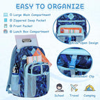 VASCHY Kids Backpack Lunch Bag Set, Boys 2-1 School Bookbag Insulated Lunch Box for Toddlers,Preschool,Daycare,Kindergarten,Elementary School Blue