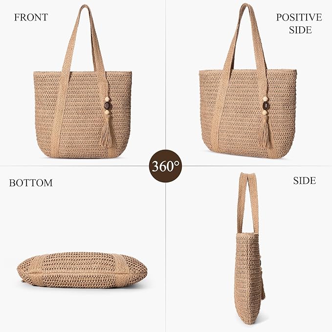 Trifabricy Beach Bags for Women, Large Beach Bag, Woven Straw Tote Bags Waterproof, Weaving Swim Shopping Travel Bag
