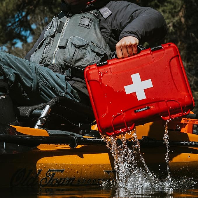 NANUK 910 Waterproof First Aid Box Empty – Durable, Medical First Aid Organizer Case, IP67-Rated, Dustproof, Impact-Resistant, and Floats (13.2" x 9.2" x 4.1") – Red